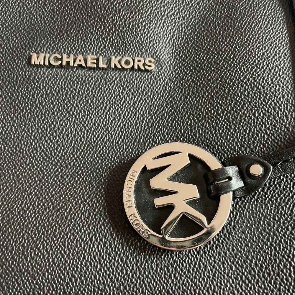 Michael Kors- Black Leather Tote Bag Everyday Work Casual Minimal With Wallet - Picture 3 of 13